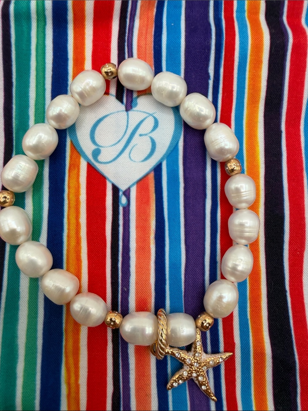 NWOT Brighton Under the Sea Pearl & Gold Starfish Charm Stretch Bracelet - Picture 8 of 8